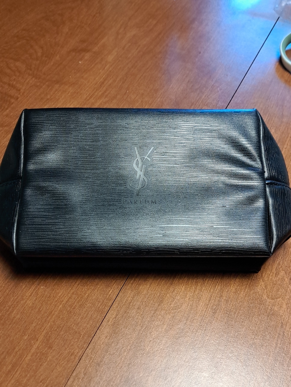 Yves Saint Laurent Black Embossed Logo Leather Toiletry Pouch